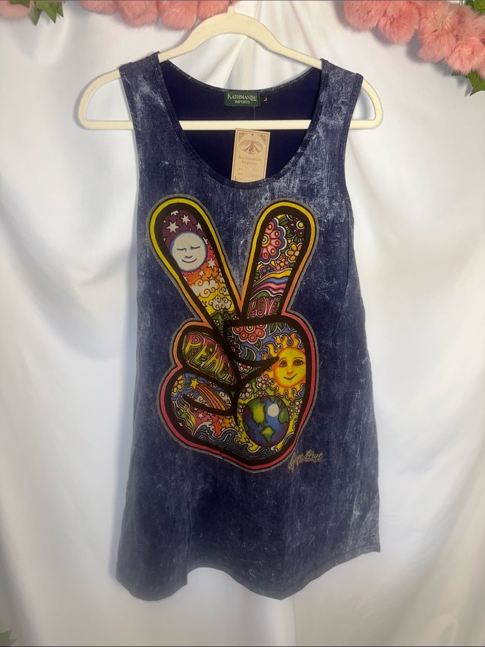 Kathmandu Navy Graphic Midi Dress/tank with Peace Sign